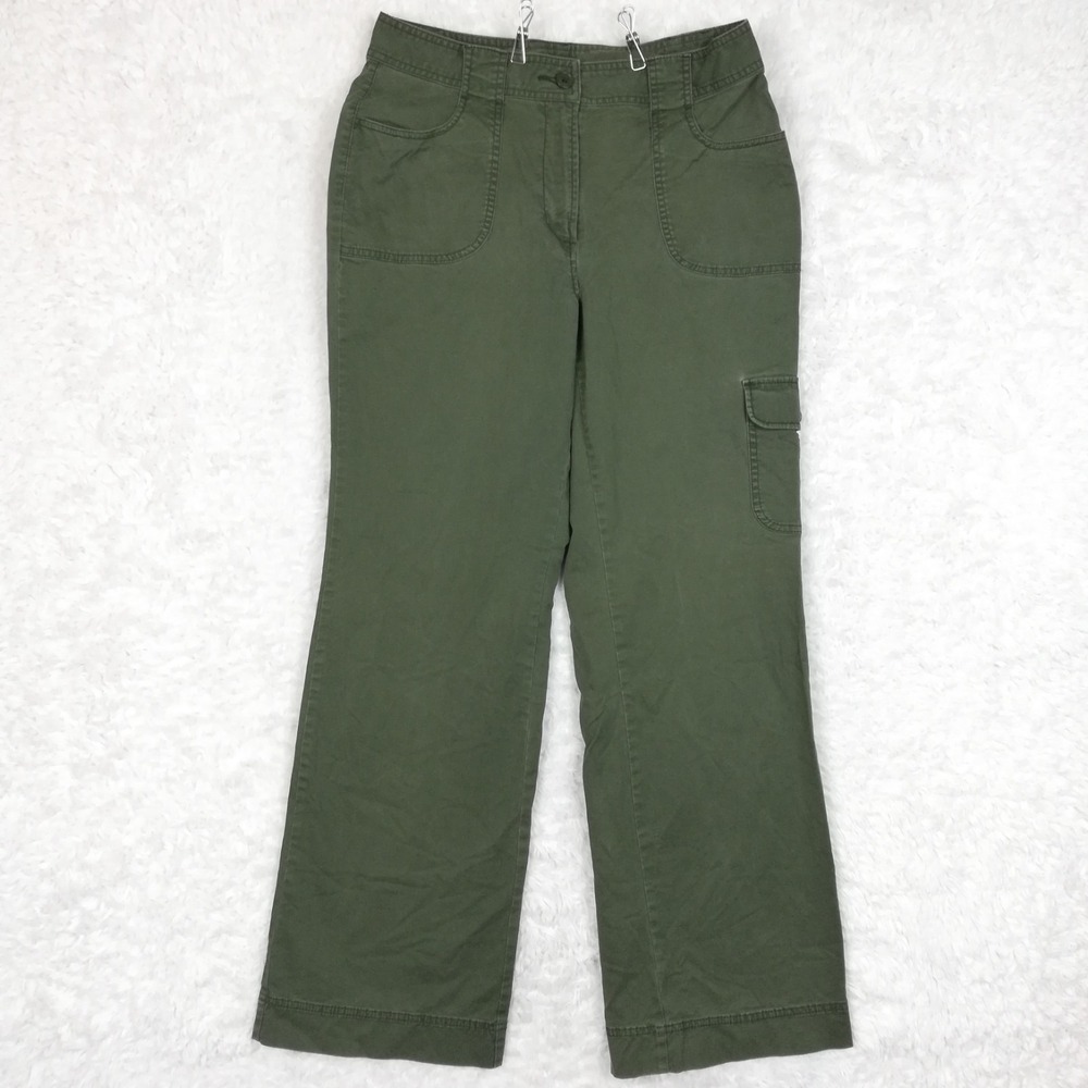 St John's Bay Womens Pants Utility Cargo Olive Green Patch Pockets Mid Rise 10